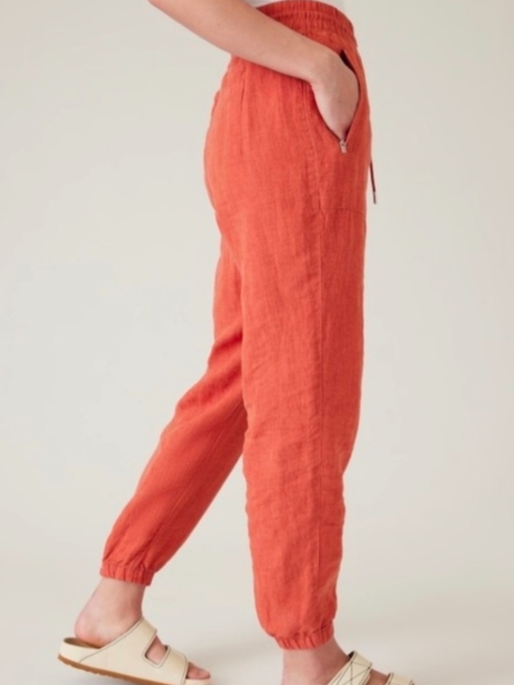 Athleta sunset Drawstring Retreat Joggers for women linen 6